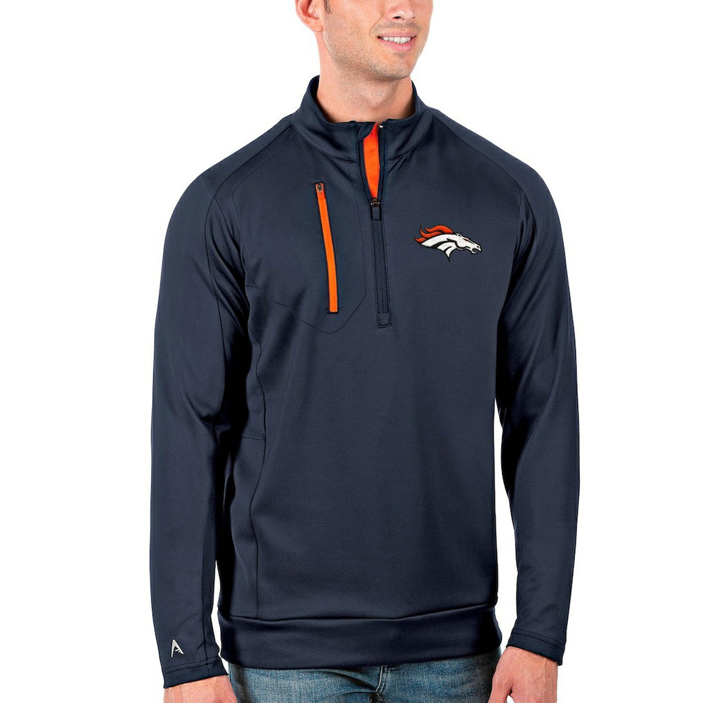 Denver Broncos Antigua Generation Quarter-Zip Pullover Jacket Navy/Orange