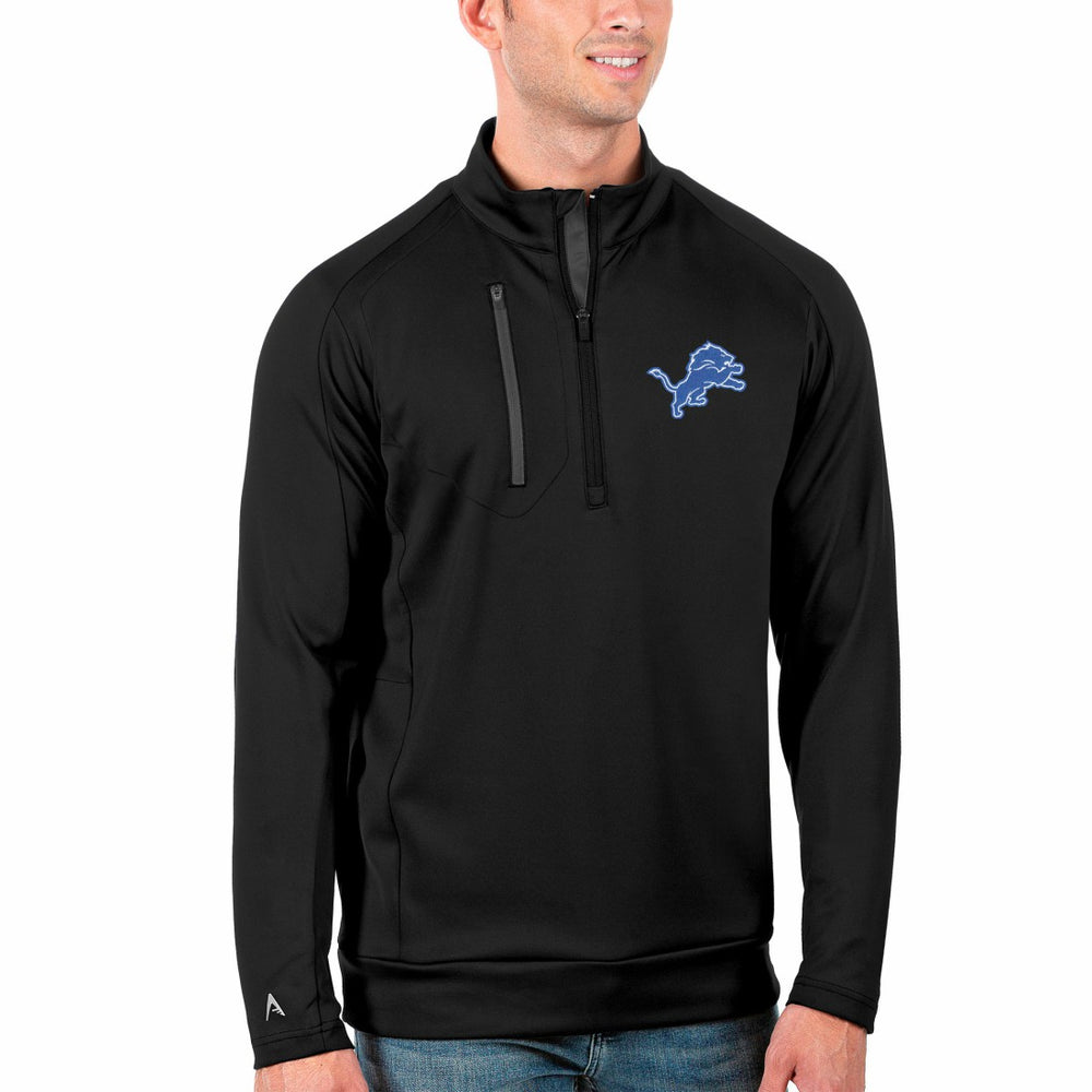 Detroit Lions Antigua Generation Quarter-Zip Pullover Jacket Black/Charcoal