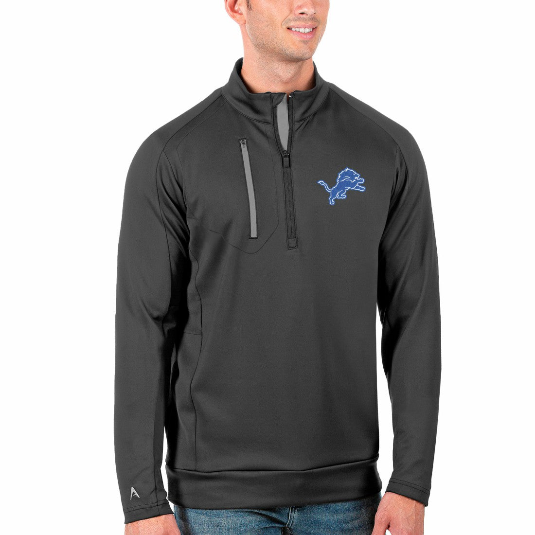 Detroit Lions Antigua Generation Quarter-Zip Pullover Jacket Charcoal/Silver