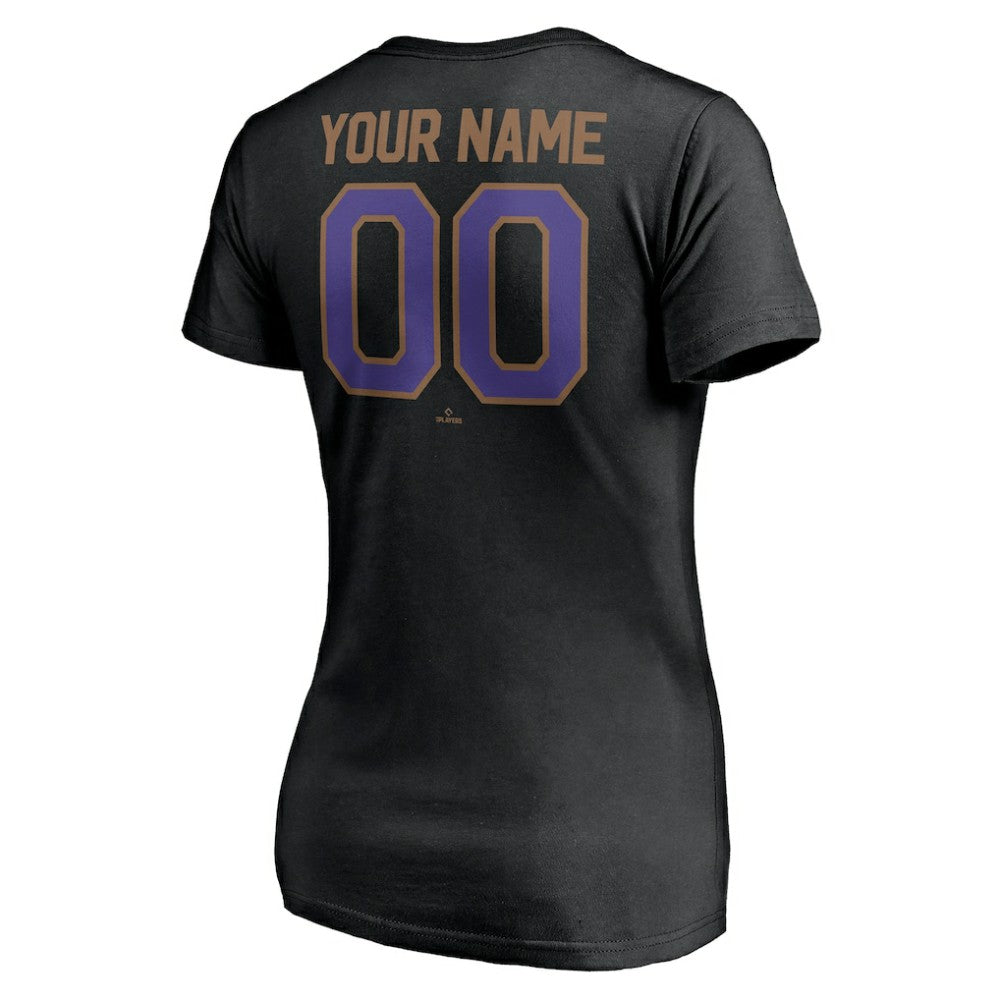 Arizona Diamondbacks Women's Cooperstown Winning Streak Personalized Name & Number V-Neck T-Shirt - Black T-shirts
