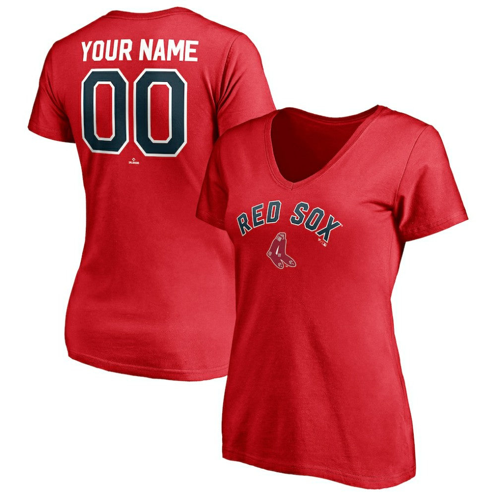 Boston Red Sox Women's Cooperstown Winning Streak Personalized Name & Number V-Neck T-Shirt - Red T-shirts