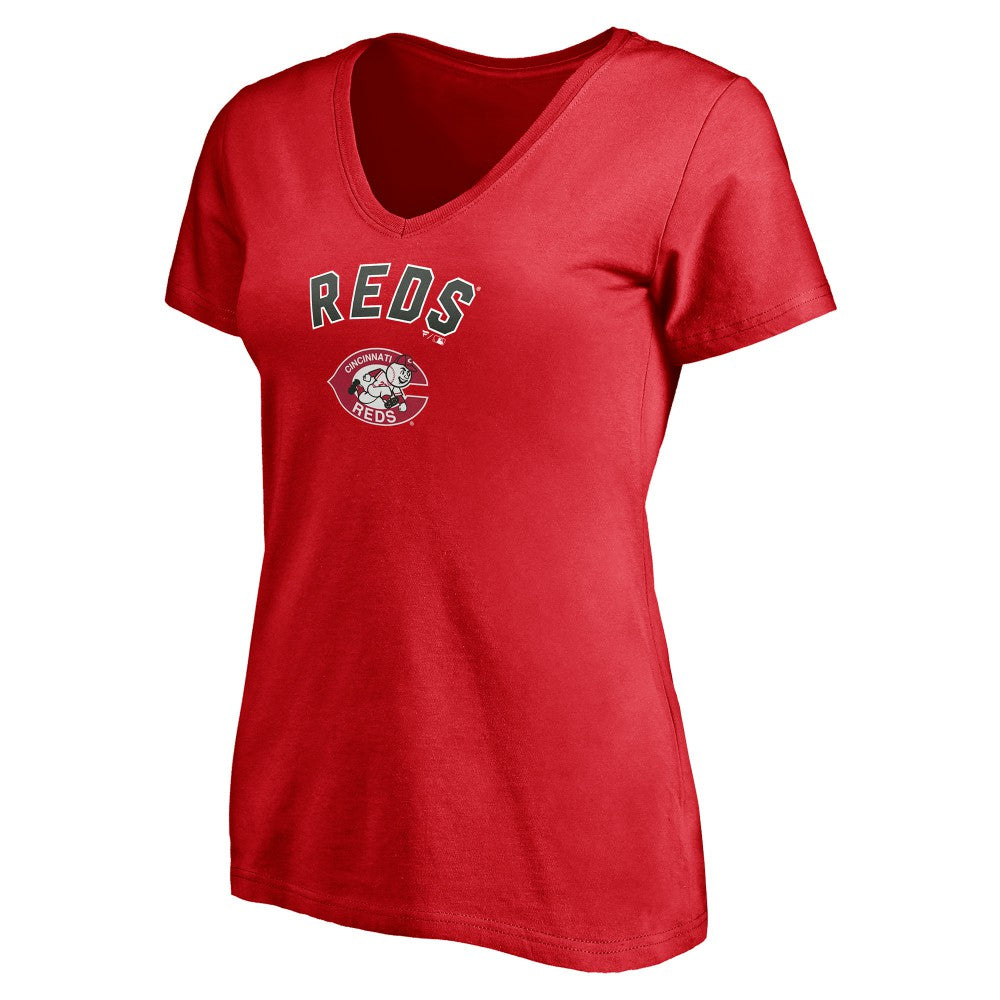 Cincinnati Reds Women's Cooperstown Winning Streak Personalized Name & Number V-Neck T-Shirt - Red T-shirts