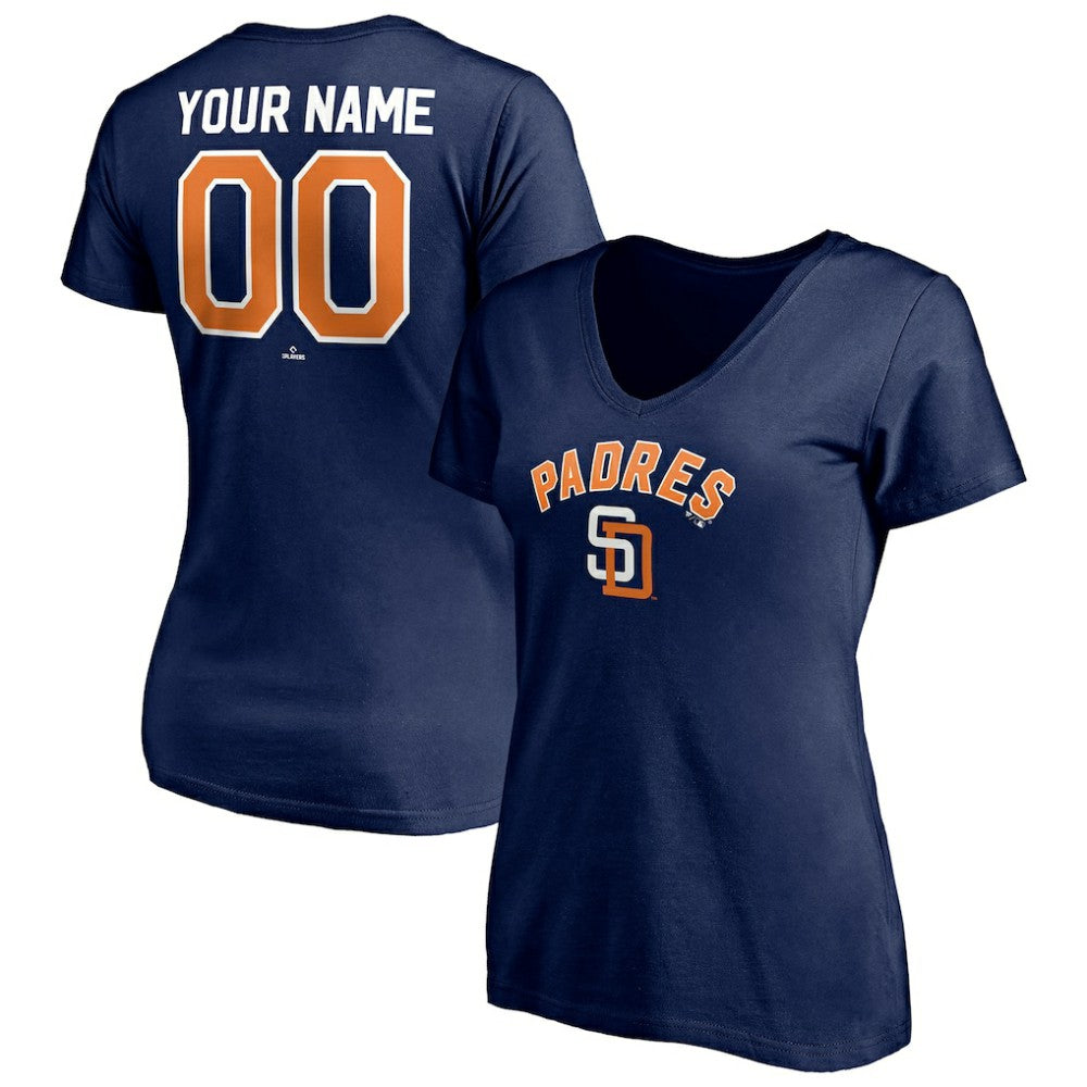 San Diego Padres Women's Cooperstown Winning Streak Personalized Name & Number V-Neck T-Shirt - Navy T-shirts
