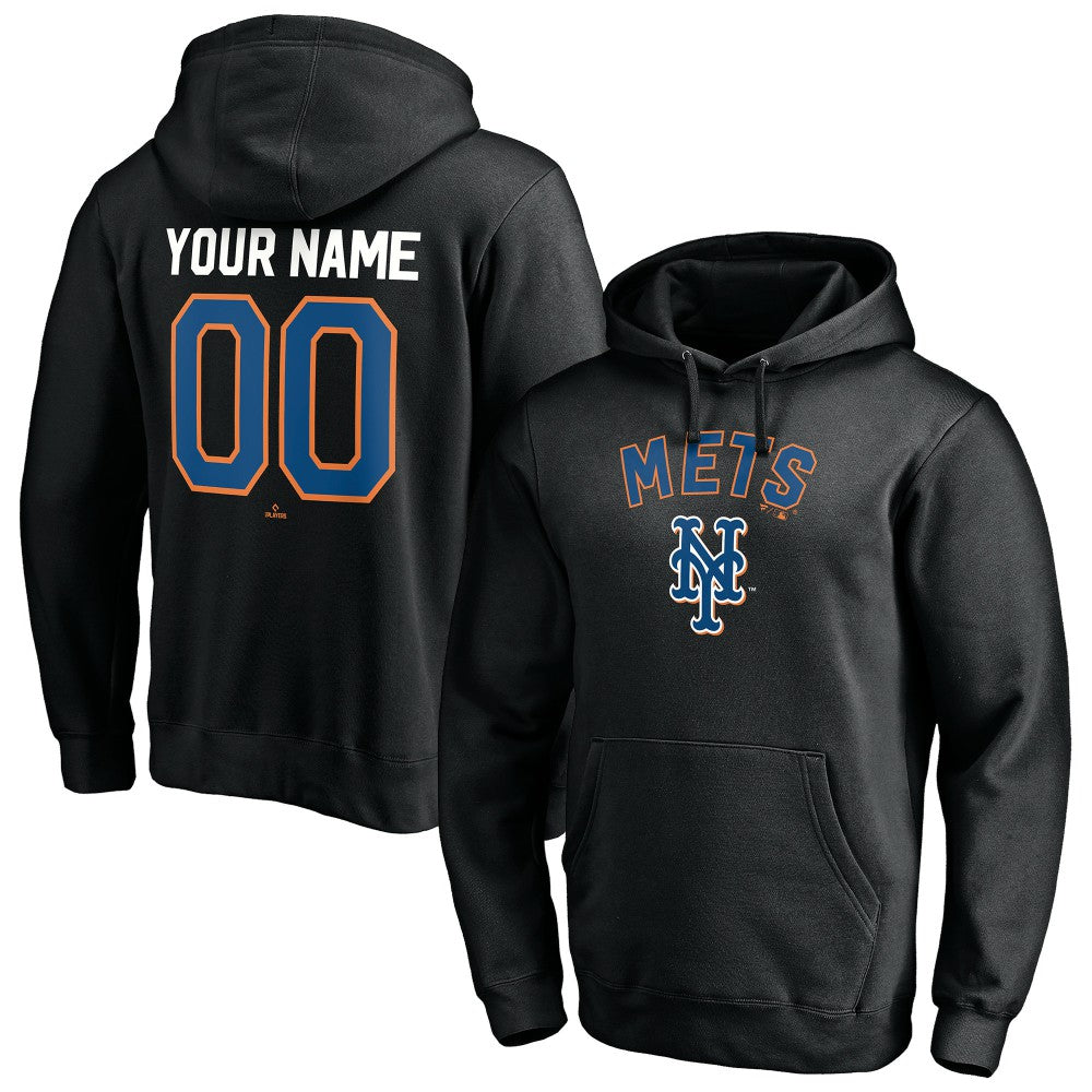 New York Mets Cooperstown Winning Streak Alternate Personalized Name & Number Pullover Hoodie - Black Hoodies