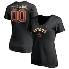 Houston Astros Women's Cooperstown Winning Streak Alternate Personalized Name & Number V-Neck T-Shirt - Black T-shirts