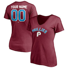 Philadelphia Phillies Women's Cooperstown Winning Streak Alternate Personalized Name & Number V-Neck T-Shirt - Burgundy T-shirts