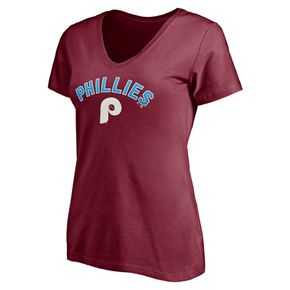 Philadelphia Phillies Women's Cooperstown Winning Streak Alternate Personalized Name & Number V-Neck T-Shirt - Burgundy T-shirts