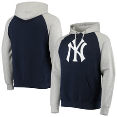 New York Yankees Stitches Raglan Pullover Hoodie - Heathered Gray/Navy Hoodies