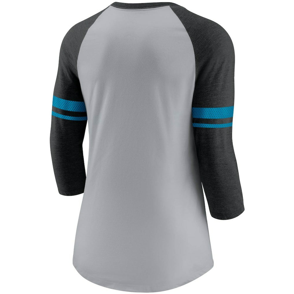Carolina Panthers Women's Stripe Mesh Nickname Tri-Blend 3/4-Sleeve T-Shirt Heathered Gray/Black