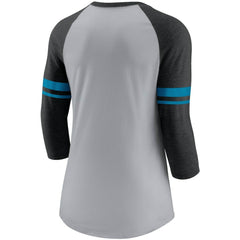 Carolina Panthers Women's Stripe Mesh Nickname Tri-Blend 3/4-Sleeve T-Shirt Heathered Gray/Black