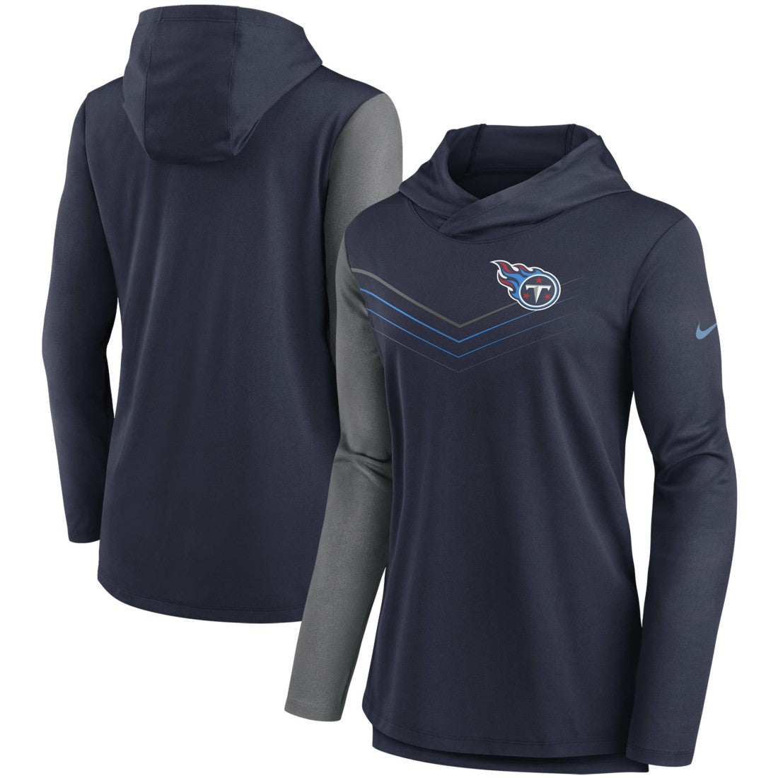 Tennessee Titans Women's Chevron Hoodie Performance Long Sleeve T-Shirt Navy/Heathered Charcoal