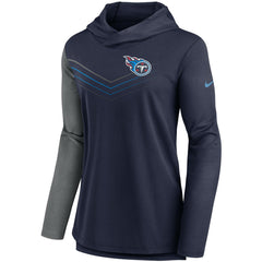 Tennessee Titans Women's Chevron Hoodie Performance Long Sleeve T-Shirt Navy/Heathered Charcoal
