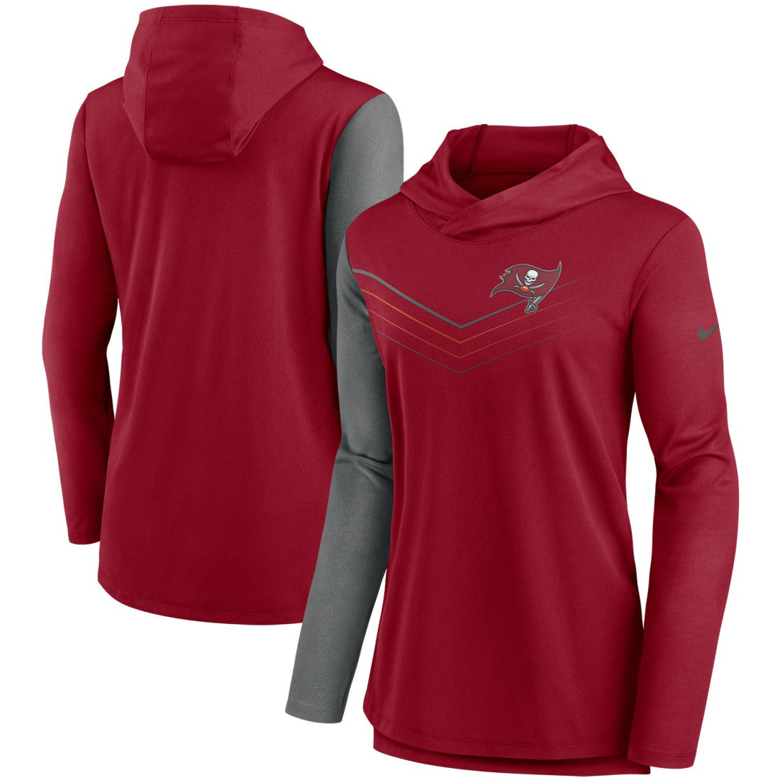 Tampa Bay Buccaneers Women's Chevron Hoodie Performance Long Sleeve T-Shirt Red/Heathered Charcoal