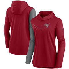 Tampa Bay Buccaneers Women's Chevron Hoodie Performance Long Sleeve T-Shirt Red/Heathered Charcoal