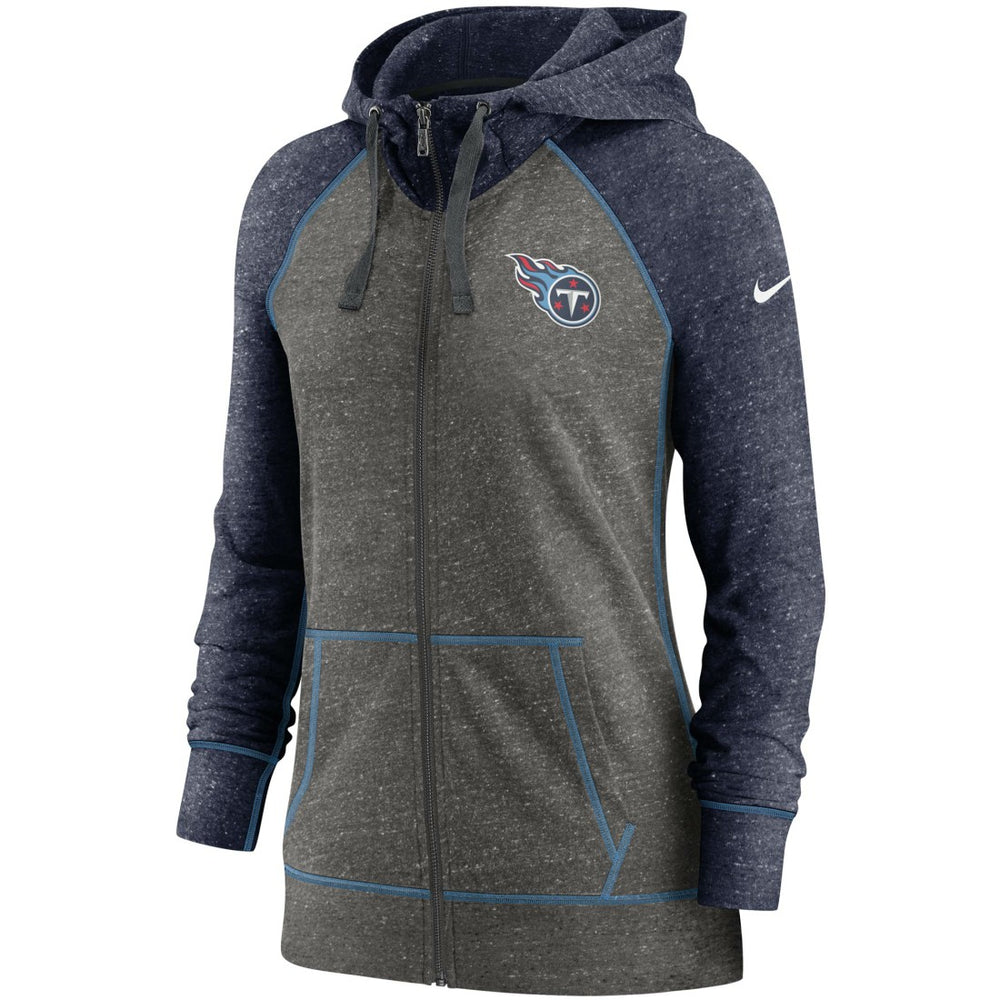 Tennessee Titans Women's Gym Vintage Raglan Full-Zip Hoodie Heathered Charcoal/Navy