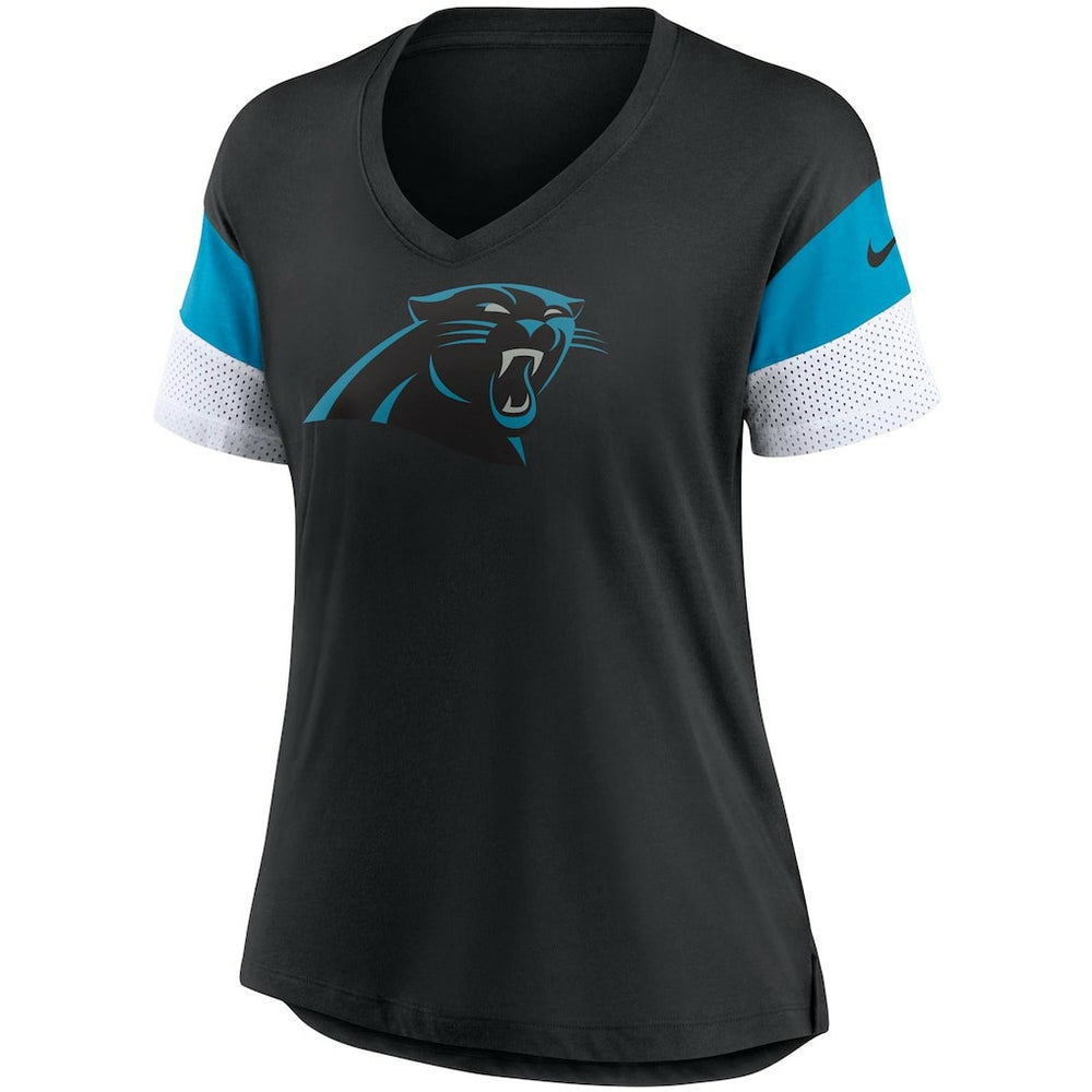 Carolina Panthers Women's Team Logo Fashion Performance Tri-Blend V-Neck T-Shirt Black