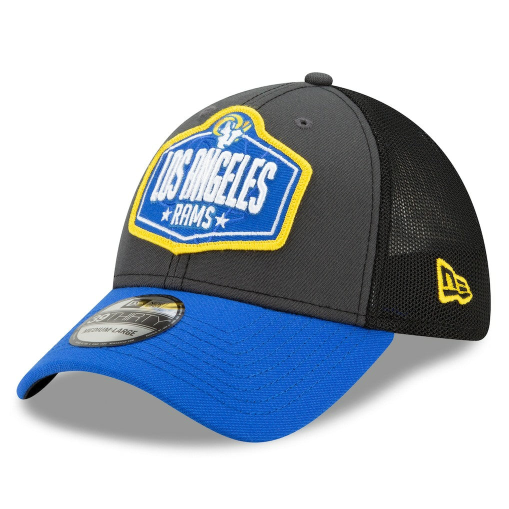 Los Angeles Rams New Era 2021 NFL Draft Trucker 39THIRTY Flex Hat Graphite/Royal