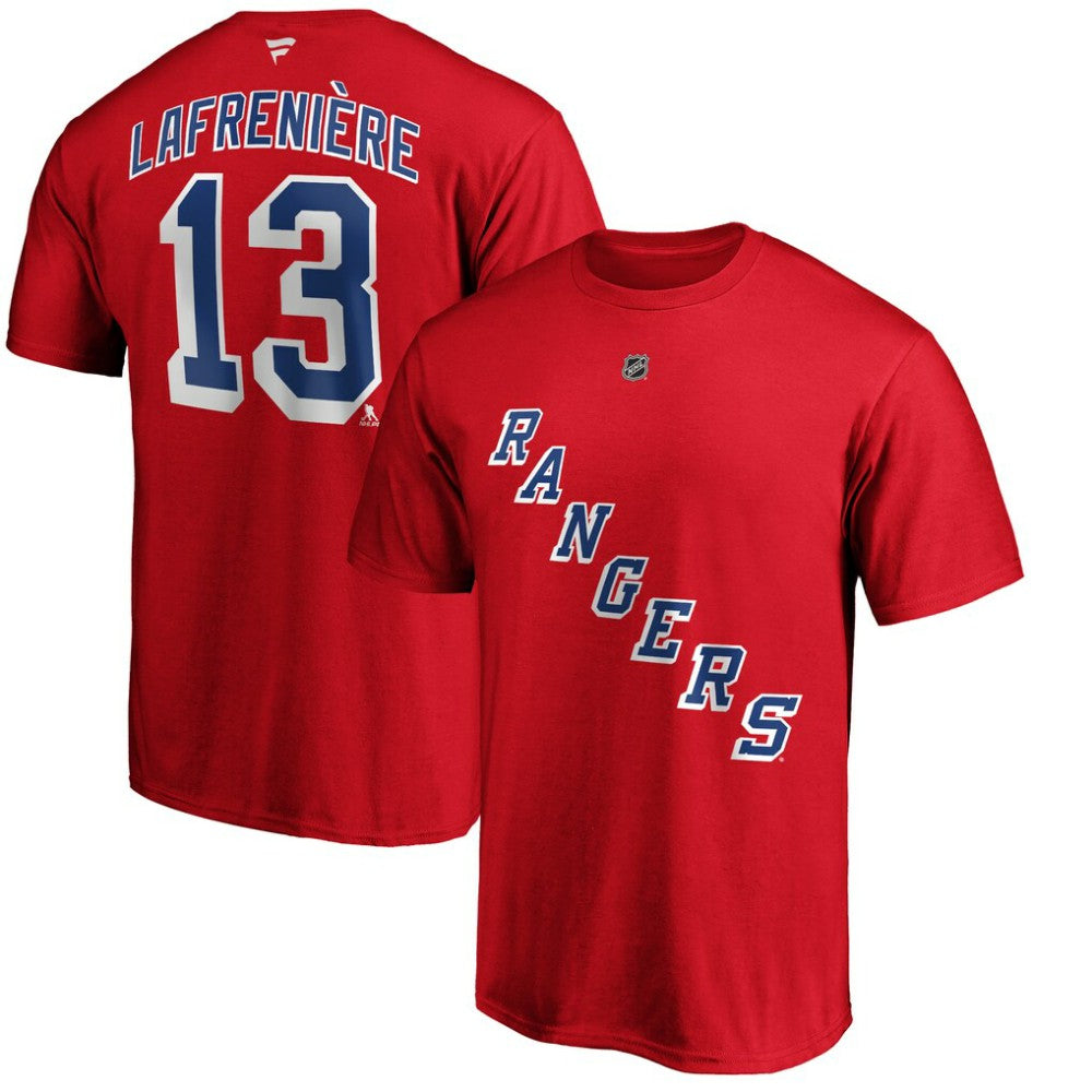 NHL Alexis Lafrenière New York Rangers Fanatics Authentic Stack Name & Number T-Shirt - Red