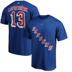 NHL Alexis Lafrenière New York Rangers Fanatics Authentic Stack Name & Number T-Shirt - Blue