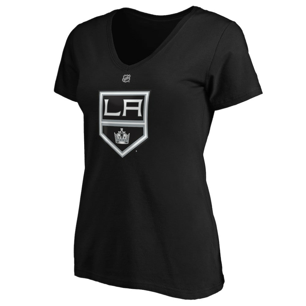 NHL Quinton Byfield Los Angeles Kings Fanatics Women's Authentic Stack Name & Number V-Neck T-Shirt - Black