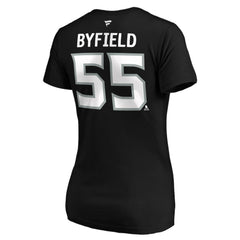 NHL Quinton Byfield Los Angeles Kings Fanatics Women's Authentic Stack Name & Number V-Neck T-Shirt - Black