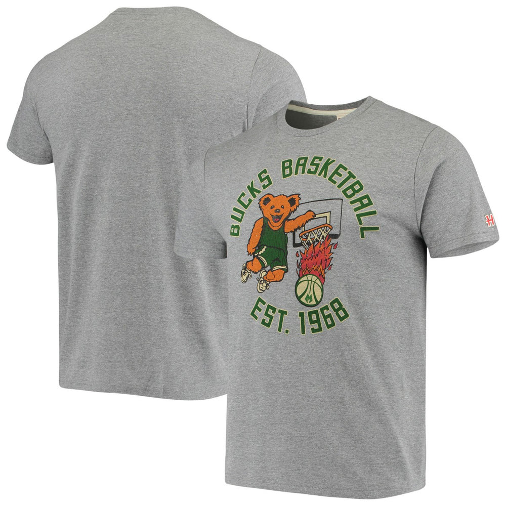Milwaukee Bucks Homage NBA x Grateful Dead Tri-Blend T-Shirt Heathered Gray
