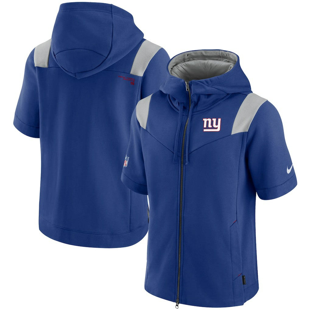 New York Giants Sideline Showout Short Sleeve Full-Zip Hoodie Royal