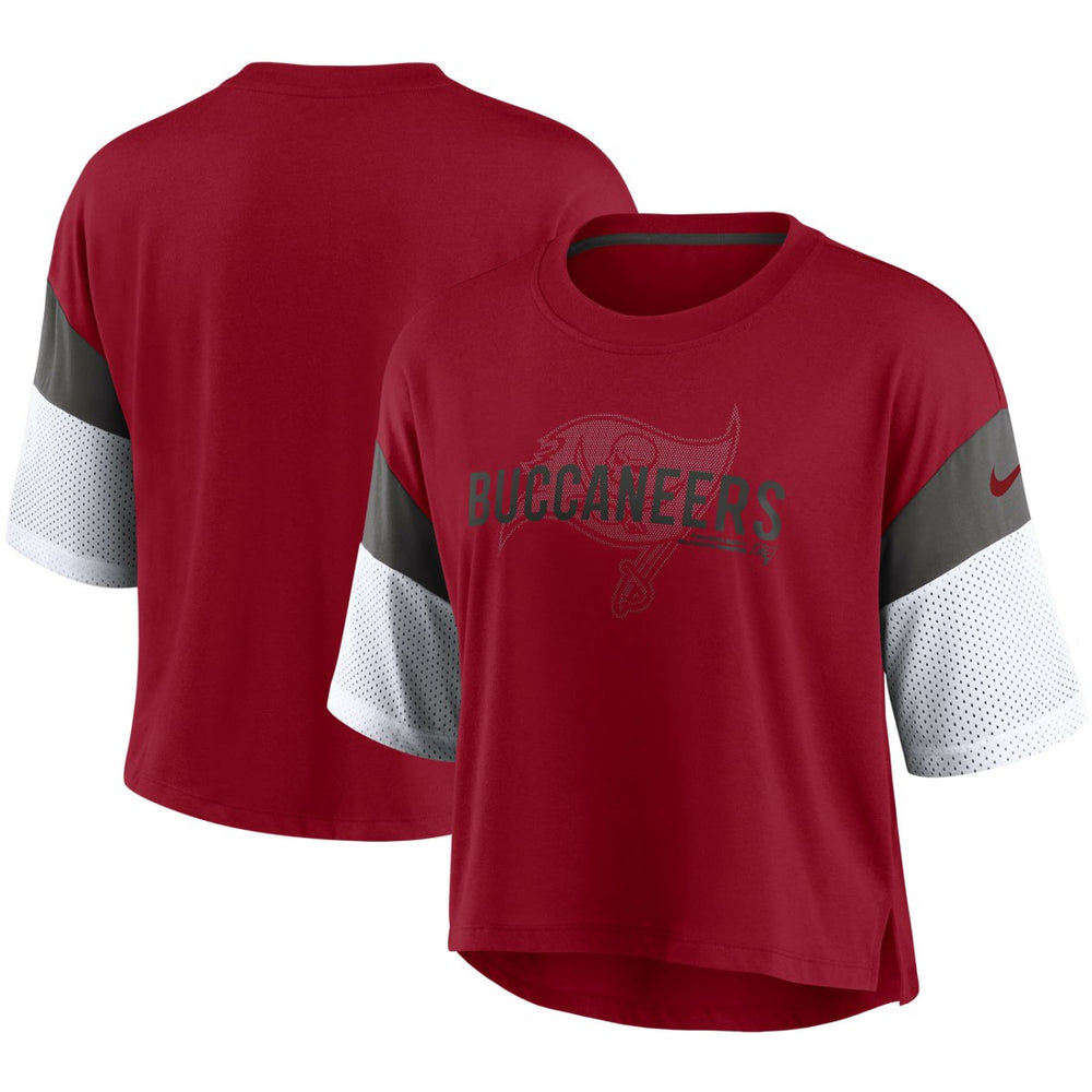 Tampa Bay Buccaneers Women's Nickname Tri-Blend Performance Crop Top Red/White