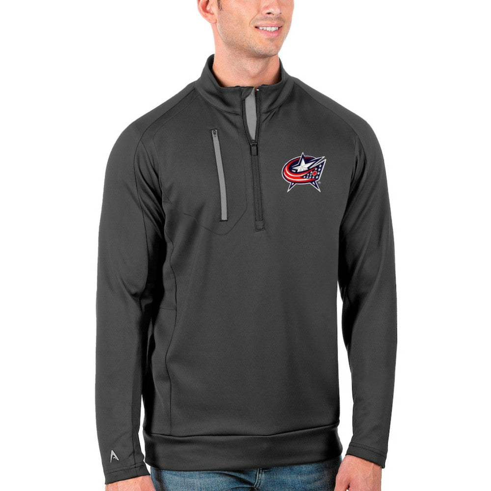 NHL Columbus Blue Jackets Antigua Generation Quarter-Zip Pullover Jacket - Charcoal/Silver