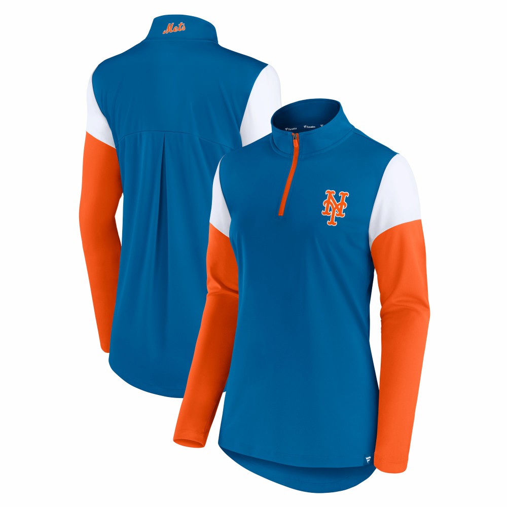 New York Mets Fanatics Women's Authentic Fleece Quarter-Zip Jacket - Royal/Orange Jackets