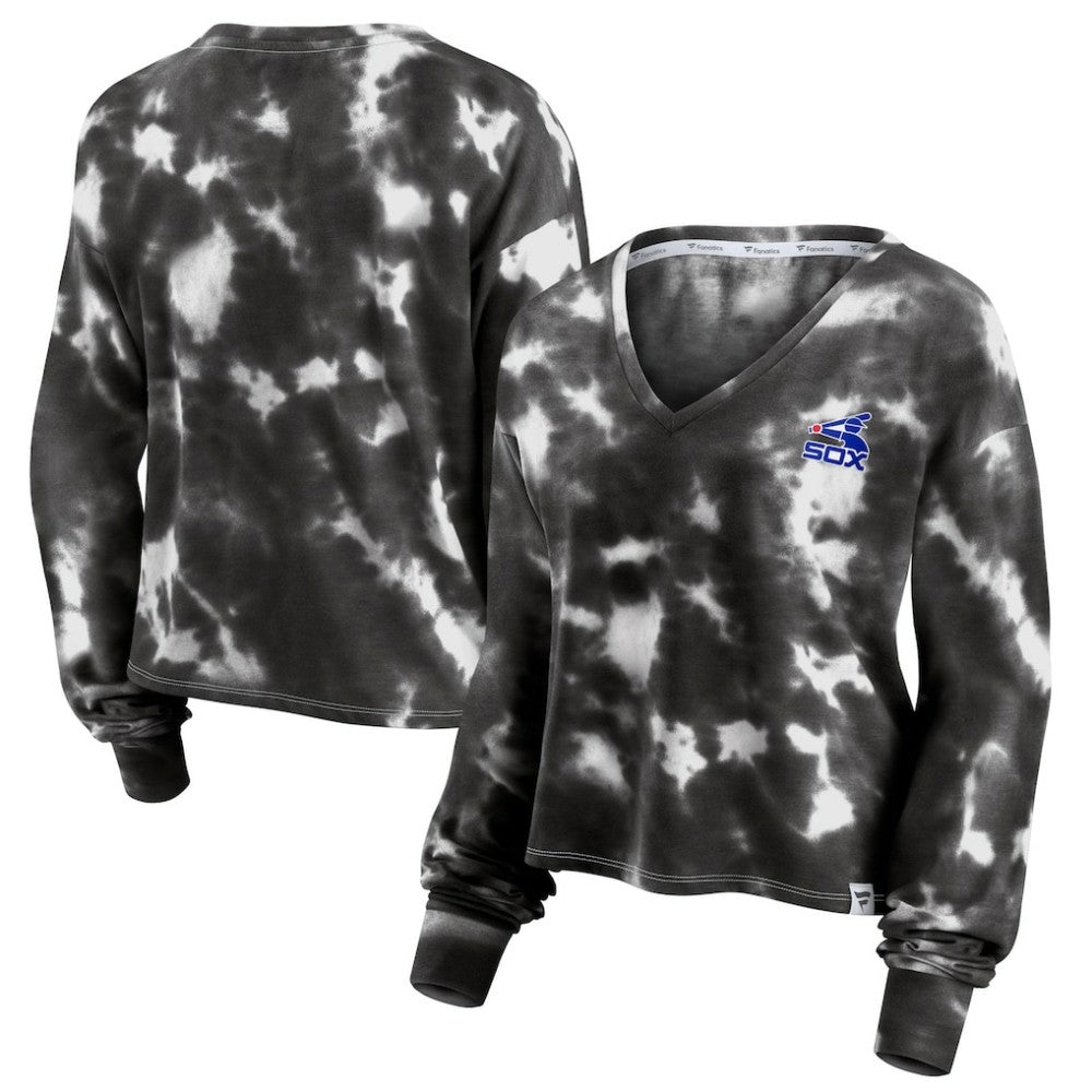 Chicago White Sox Fanatics Women's Tie-Dye V-Neck Pullover Cropped Tee - White/Black Pullover