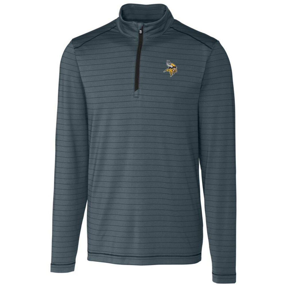 Minnesota Vikings Cutter & Buck Holman Stripe Quarter-Zip Pullover Jacket Heather Black