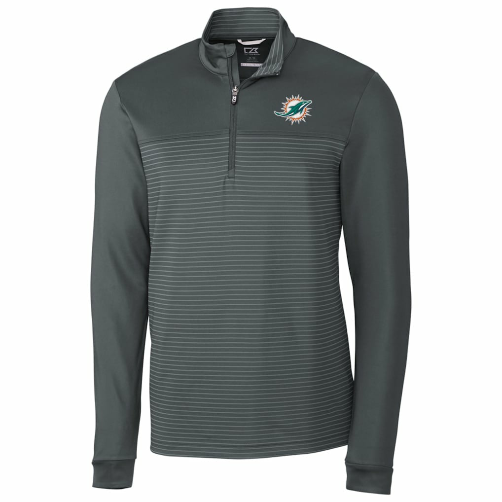 Miami Dolphins Cutter & Buck Traverse Stripe Quarter-Zip Pullover Jacket Gray