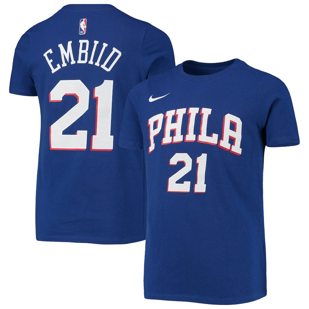 Joel Embiid Philadelphia 76ers Youth Logo Name & Number Performance T-Shirt Royal