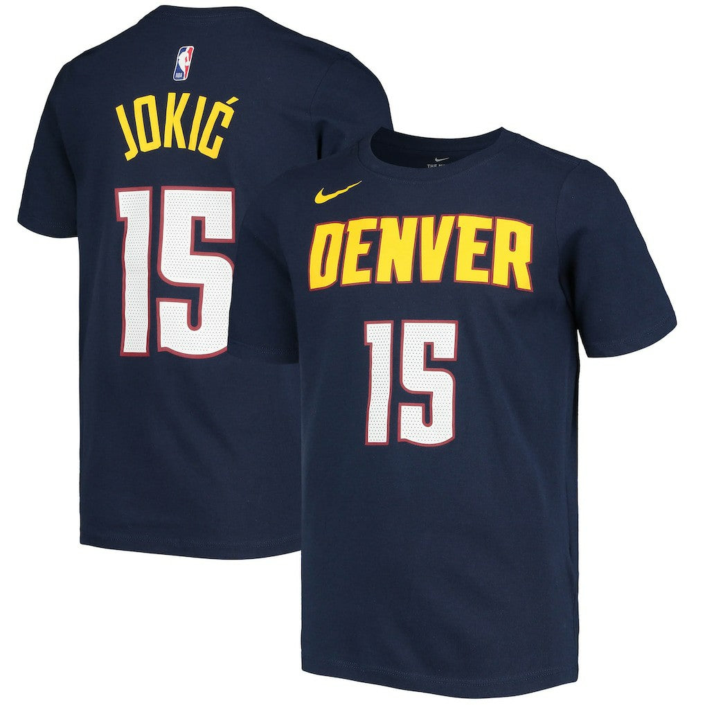 Nikola Jokic Denver Nuggets Youth Logo Name & Number Performance T-Shirt Navy