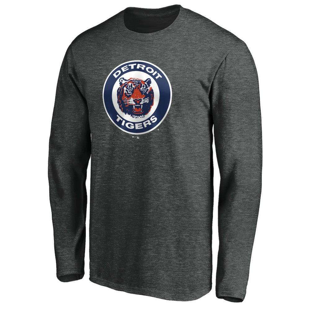 Detroit Tigers Cooperstown Collection Huntington Logo Long Sleeve T-Shirt - Charcoal T-shirts