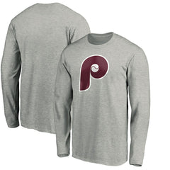 Philadelphia Phillies Cooperstown Collection Huntington Logo Long Sleeve T-Shirt - Heathered Gray T-shirts