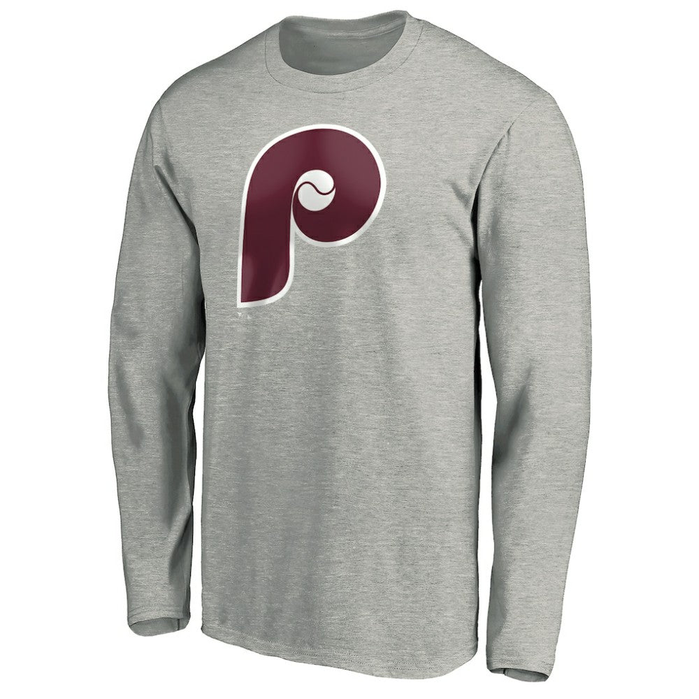 Philadelphia Phillies Cooperstown Collection Huntington Logo Long Sleeve T-Shirt - Heathered Gray T-shirts