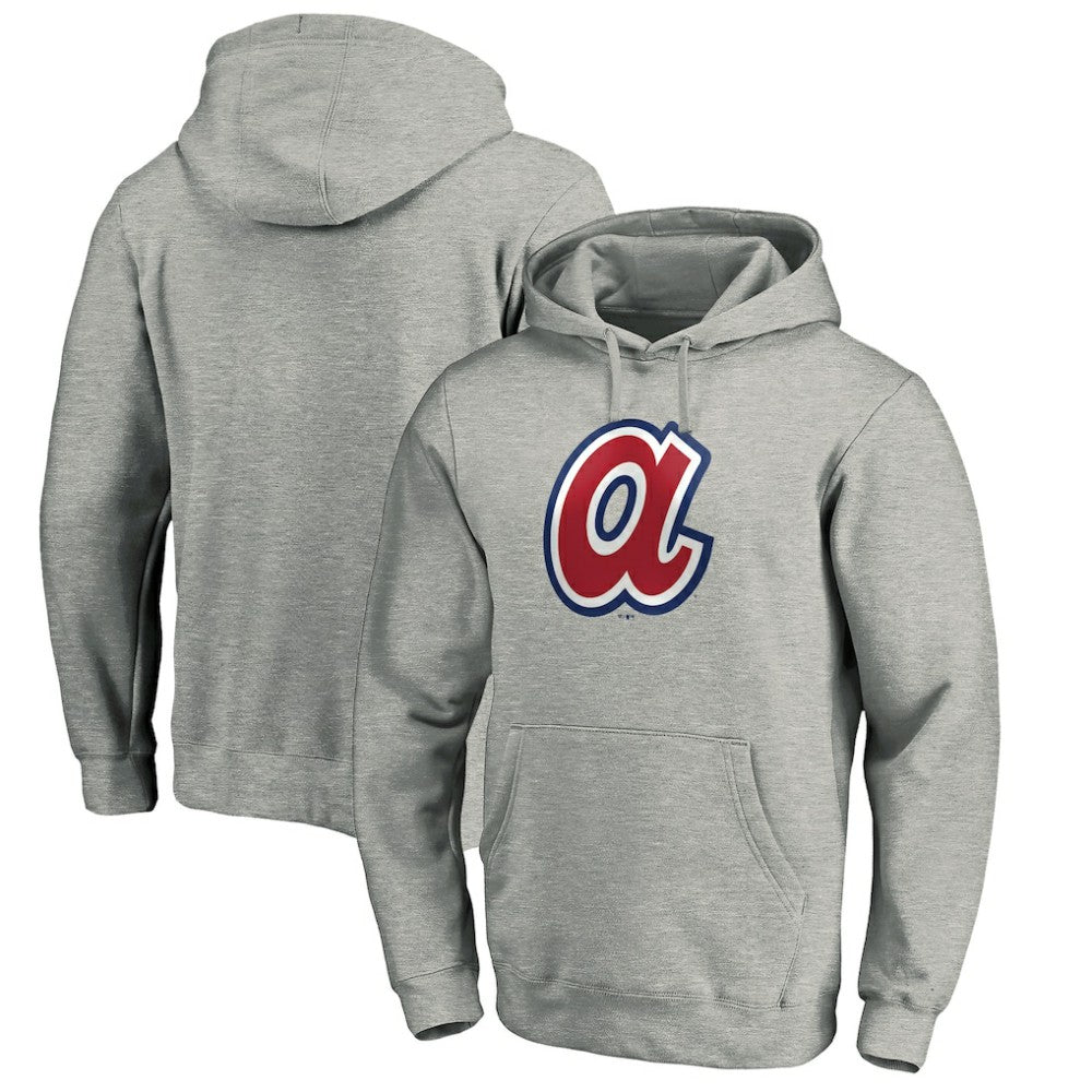 Atlanta Braves Cooperstown Collection Huntington Logo Fitted Pullover Hoodie - Heather Gray Hoodies