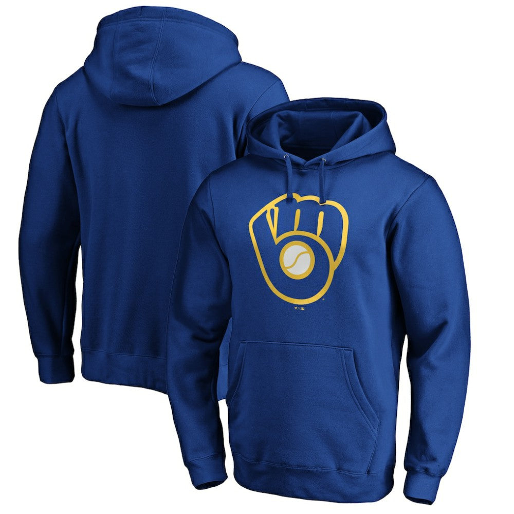Milwaukee Brewers Cooperstown Collection Huntington Logo Fitted Pullover Hoodie - Royal Hoodies