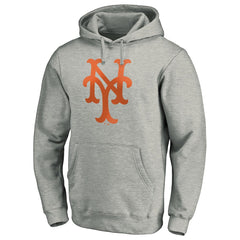 New York Mets Cooperstown Collection Huntington Logo Fitted Pullover Hoodie - Heather Gray Hoodies