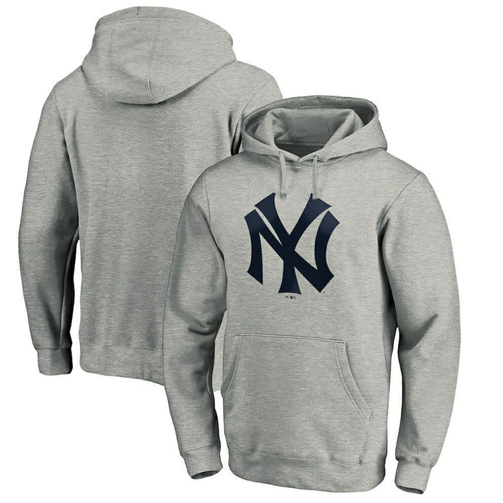 New York Yankees Cooperstown Collection Huntington Logo Fitted Pullover Hoodie - Heather Gray Hoodies