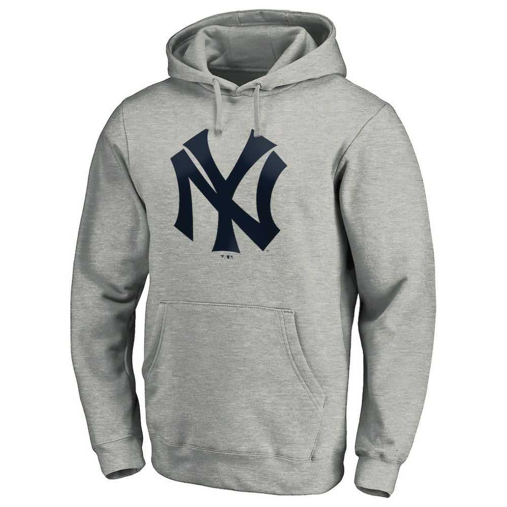 New York Yankees Cooperstown Collection Huntington Logo Fitted Pullover Hoodie - Heather Gray Hoodies
