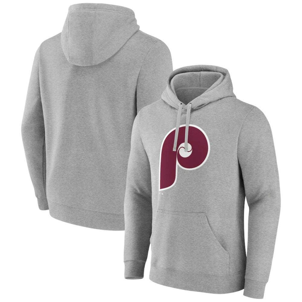 Philadelphia Phillies Cooperstown Collection Huntington Logo Fitted Pullover Hoodie - Heather Gray Hoodies