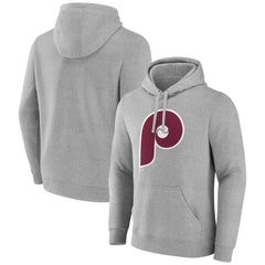 Philadelphia Phillies Cooperstown Collection Huntington Logo Fitted Pullover Hoodie - Heather Gray Hoodies