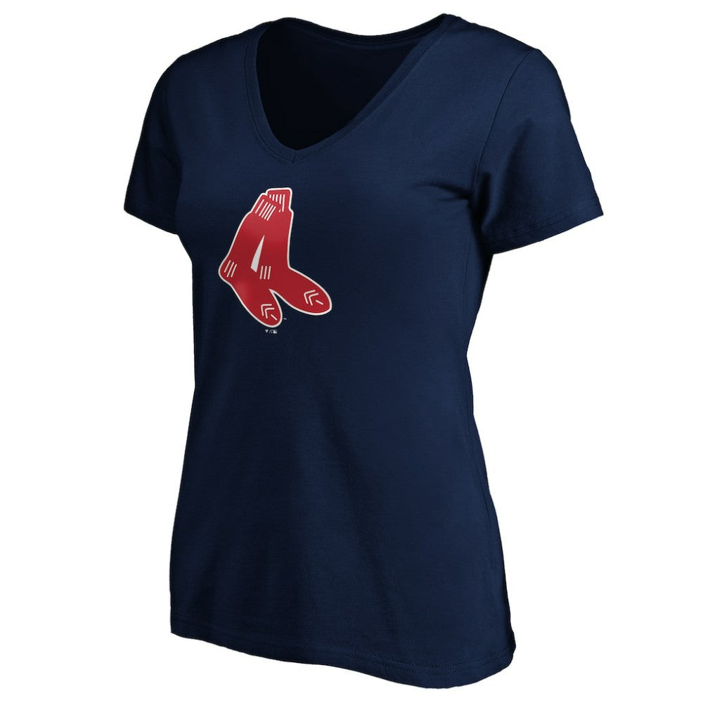 Boston Red Sox Women's Cooperstown Collection Huntington Logo V-Neck T-Shirt - Navy T-shirts