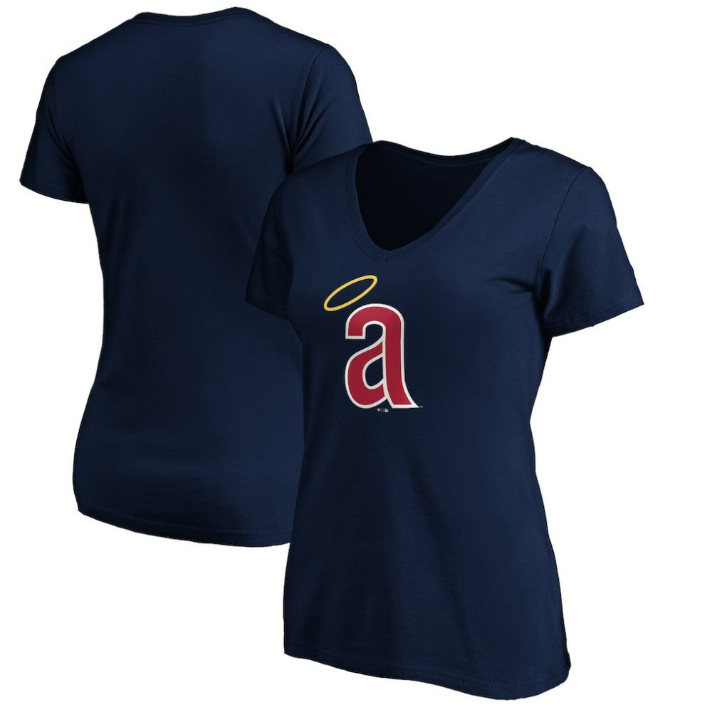 California Angels Women's Cooperstown Collection Huntington Logo V-Neck T-Shirt - Navy T-shirts