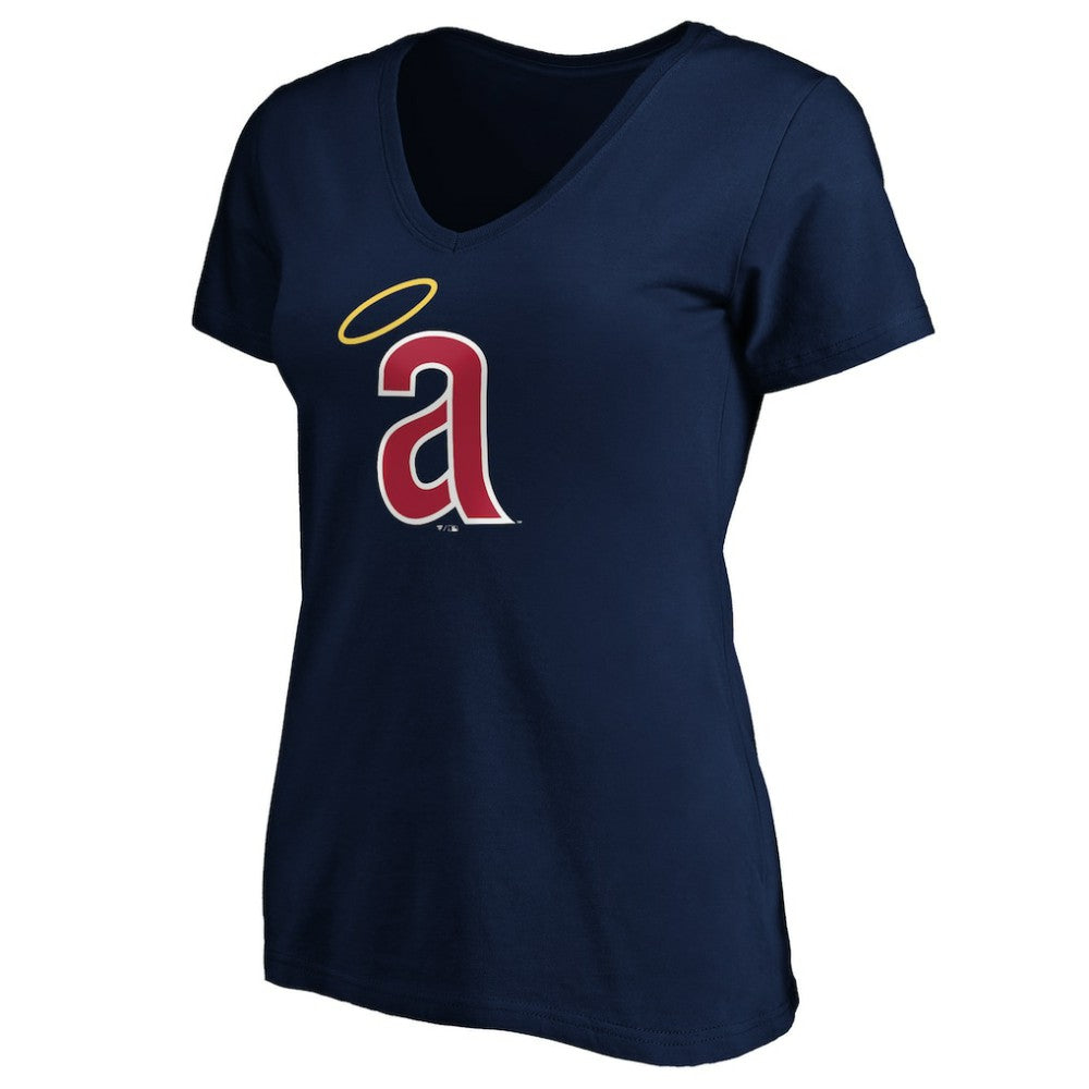 California Angels Women's Cooperstown Collection Huntington Logo V-Neck T-Shirt - Navy T-shirts