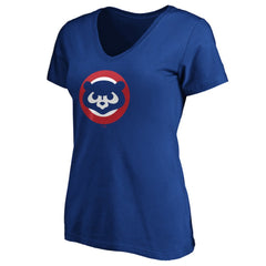 Chicago Cubs Women's Cooperstown Collection Huntington Logo V-Neck T-Shirt - Royal T-shirts