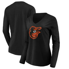 Baltimore Orioles Women's Core Distressed Team Long Sleeve T-Shirt - Black T-shirts